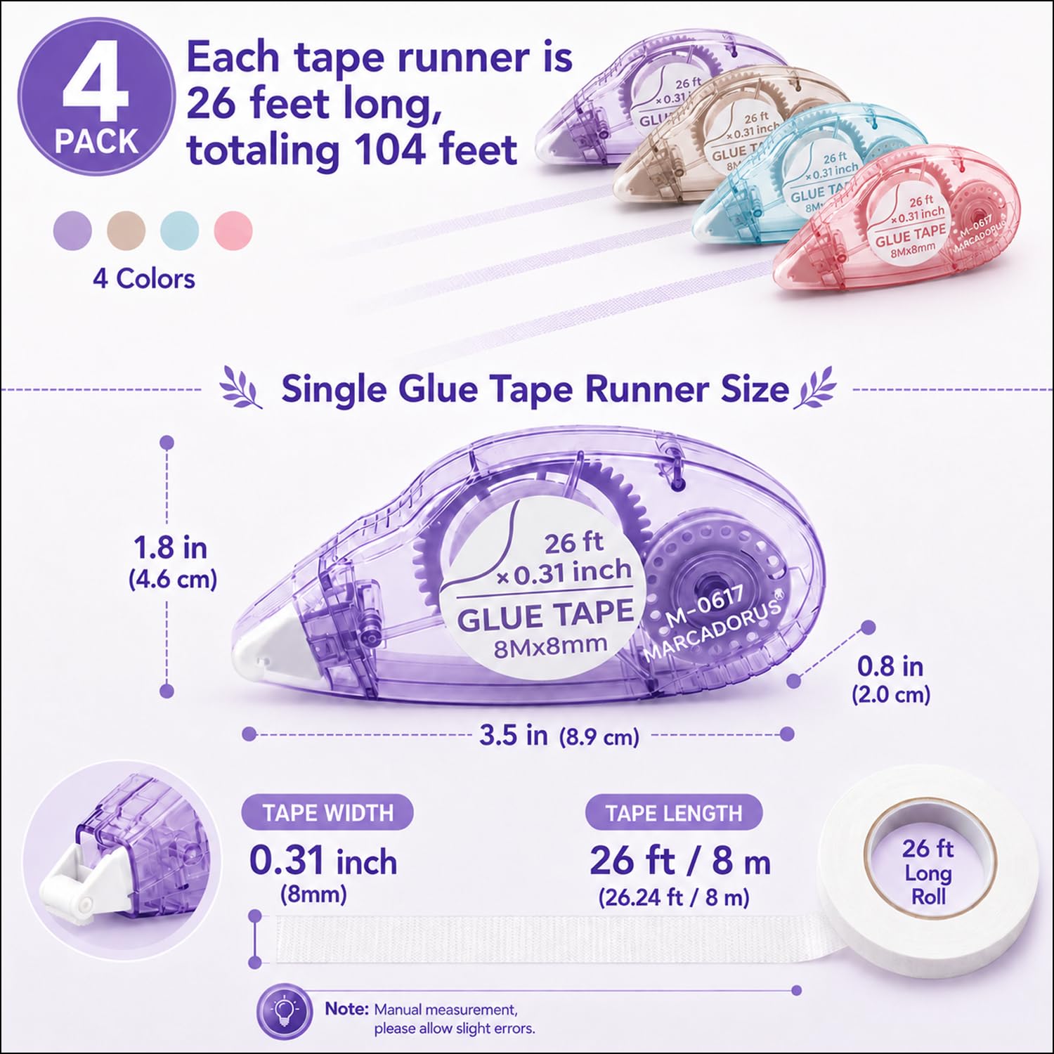 4-Pack Assorted Glue Tape Rollers