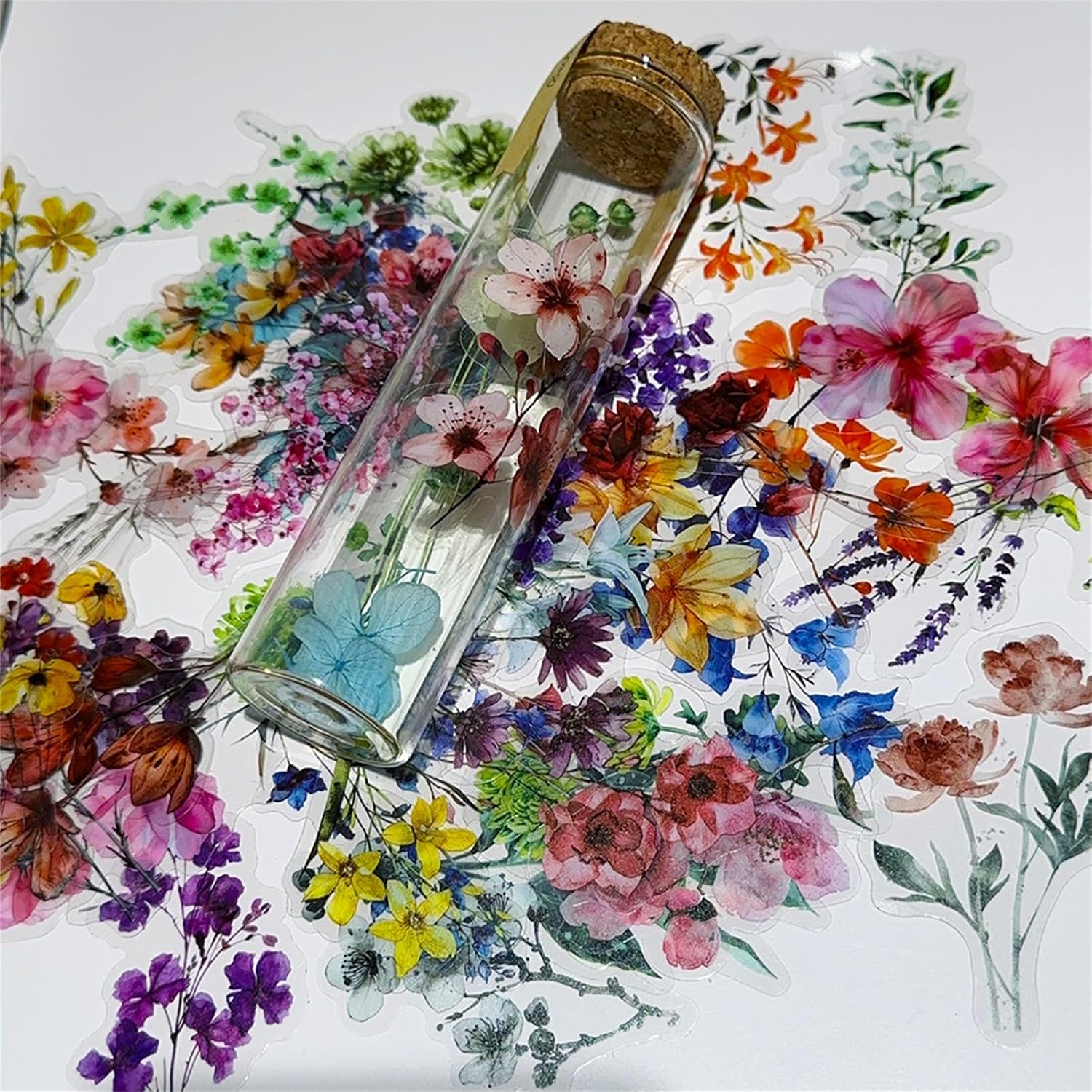 50-Piece Transparent Floral Theme Stickers